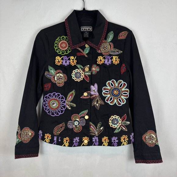 The Collective Works of Berek Women's Embroidered Beaded Boho Black Jacket Sz PM - Picture 1 of 16